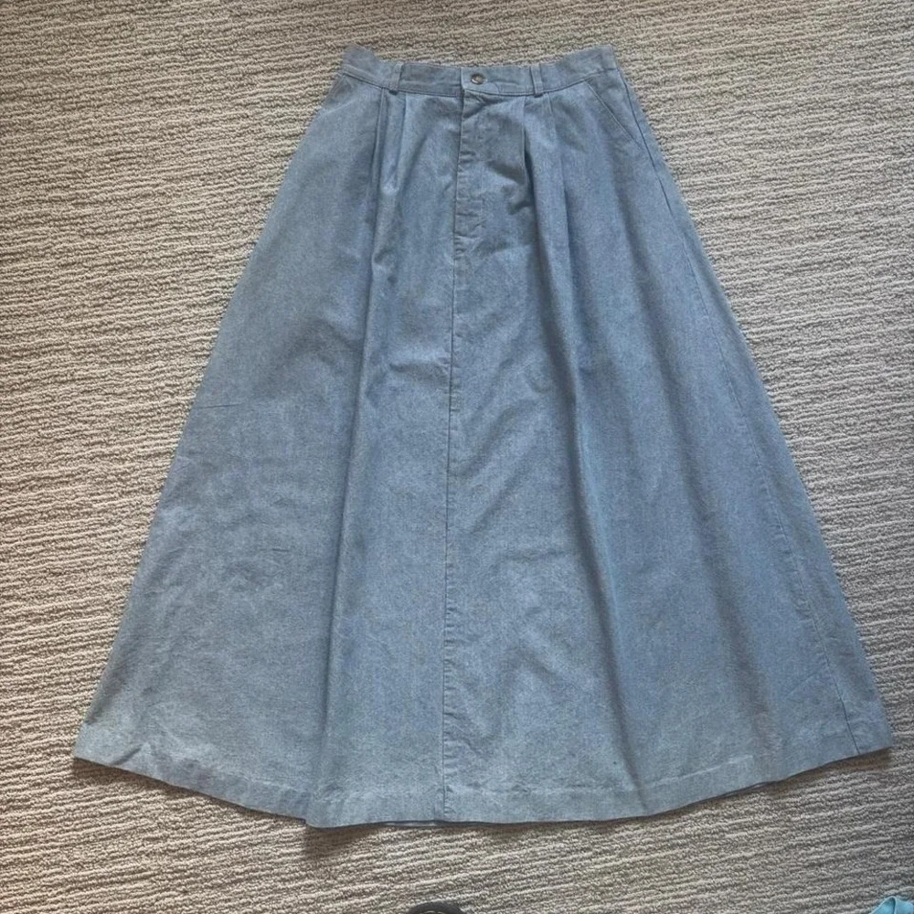 Orvis 90s Denim Skirt Maxi Pleated Light Wash Jean Women's M Vintage 10 Cotton - Picture 4 of 8